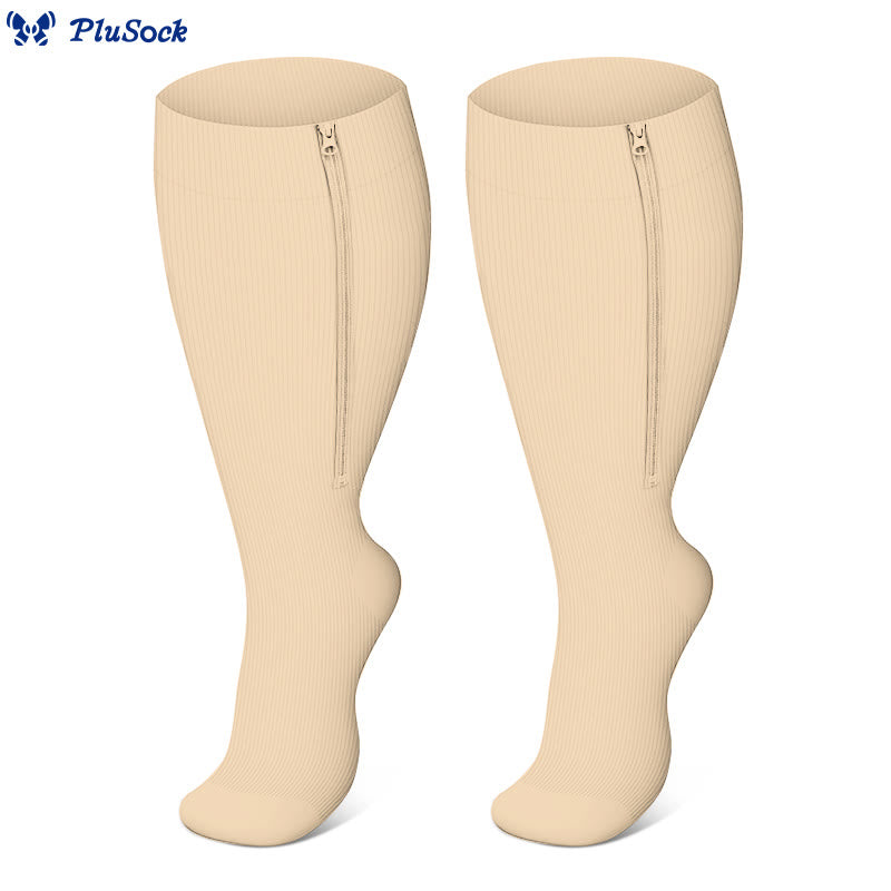 Plus Size Classic Zipper Compression Socks 2XL-7XL(3 Pairs) - Nude - 7XL - image 13