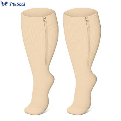 Plus Size Classic Zipper Compression Socks 2XL-7XL(3 Pairs) - Nude - 7XL - image 13
