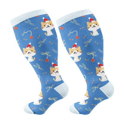 Plus Size Christmas Goose Unicorn Compression Socks(3 Pairs) - Blue(1 Pair) - 4XL - image 10
