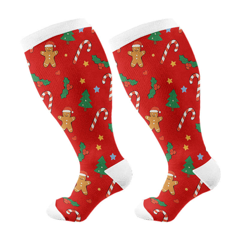 Plus Size Jolly Christmas Compression Socks(3 Pairs) - Red(1 Pair) - 4XL - image 9