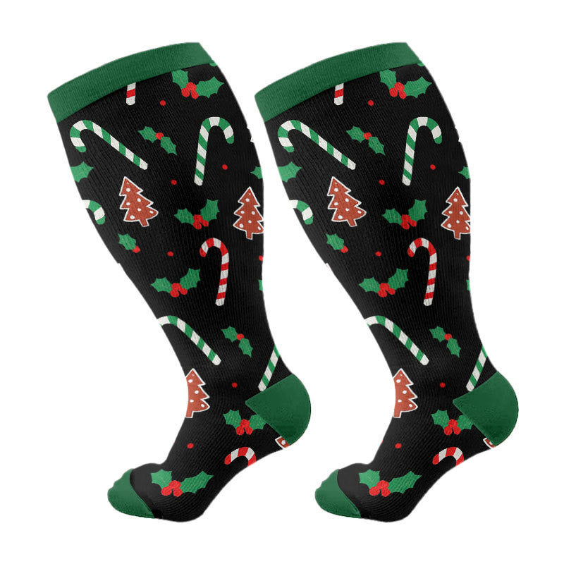 Plus Size Jolly Christmas Compression Socks(3 Pairs) - Black(1 Pair) - 4XL - image 8