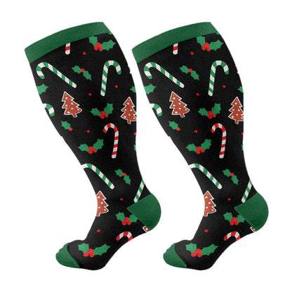 Plus Size Jolly Christmas Compression Socks(3 Pairs) - Black(1 Pair) - 4XL - image 8