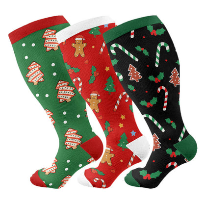 Plus Size Jolly Christmas Compression Socks(3 Pairs) - Multicolor - 4XL - image 4