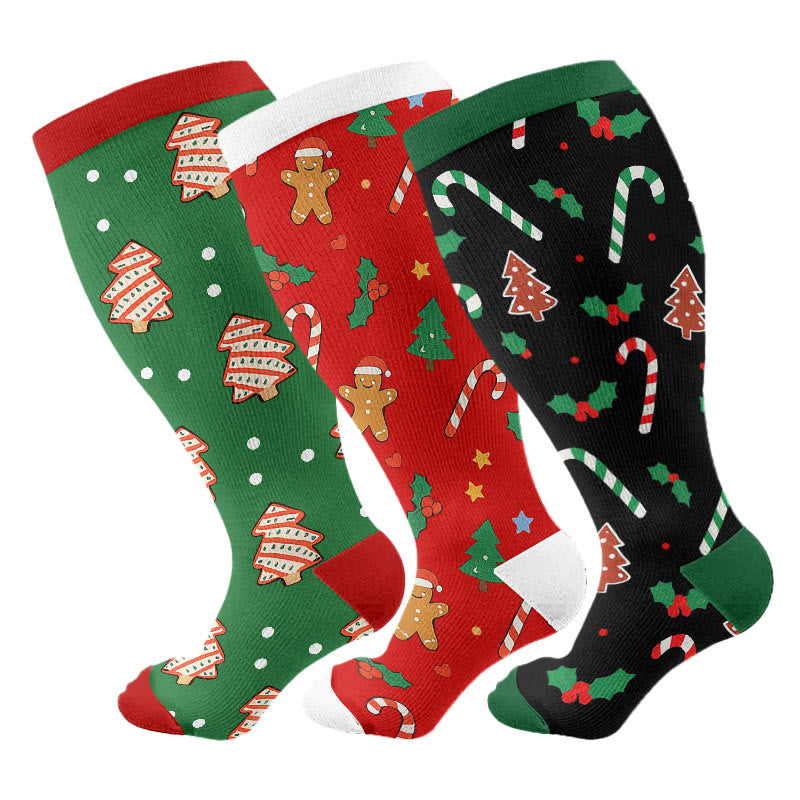 Plus Size Jolly Christmas Compression Socks(3 Pairs) - image 4