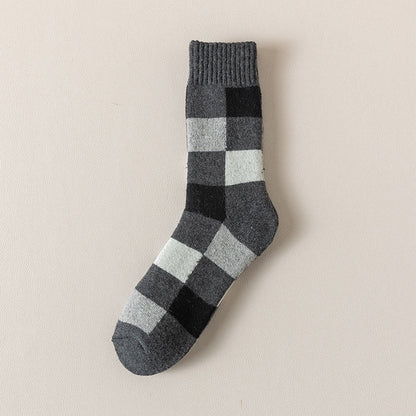 Warm Plaid Quarter Socks(3 Pairs) - Grey - EU39-44(US6-10) - image 8