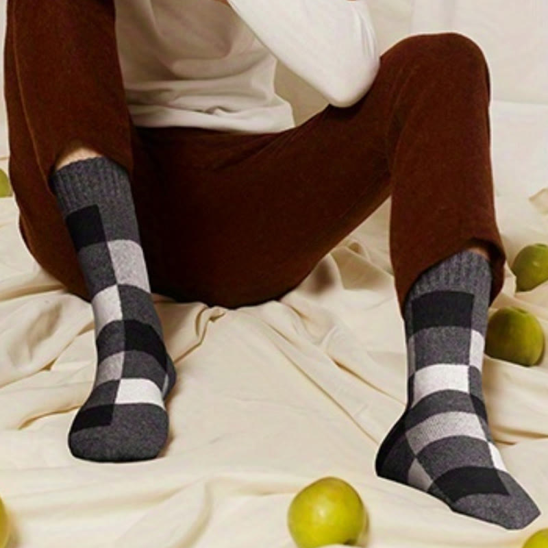 Warm Plaid Quarter Socks(3 Pairs) - image 4