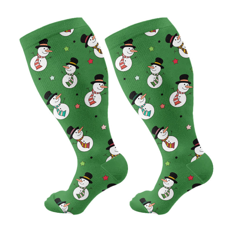 Plus Size Snowman Whale Elk Compression Socks - Green - 4XL - image 6