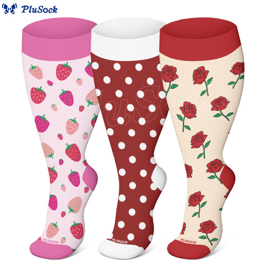 Plus Size Strawberry Rose Compression Socks(3 Pairs) - image 0