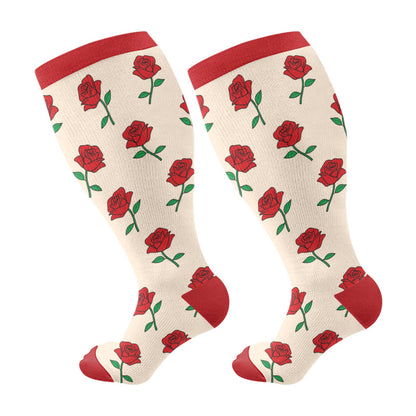 Plus Size Strawberry Rose Compression Socks(3 Pairs) - Red(1 Pair) - 4XL - image 7