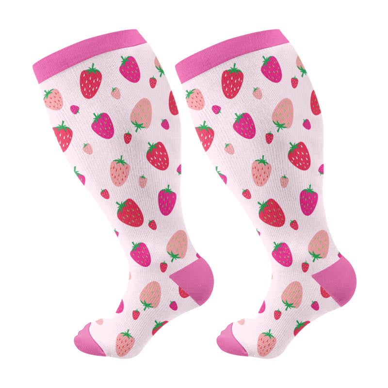 Plus Size Strawberry Rose Compression Socks(3 Pairs) - Pink(1 Pair) - 4XL - image 6