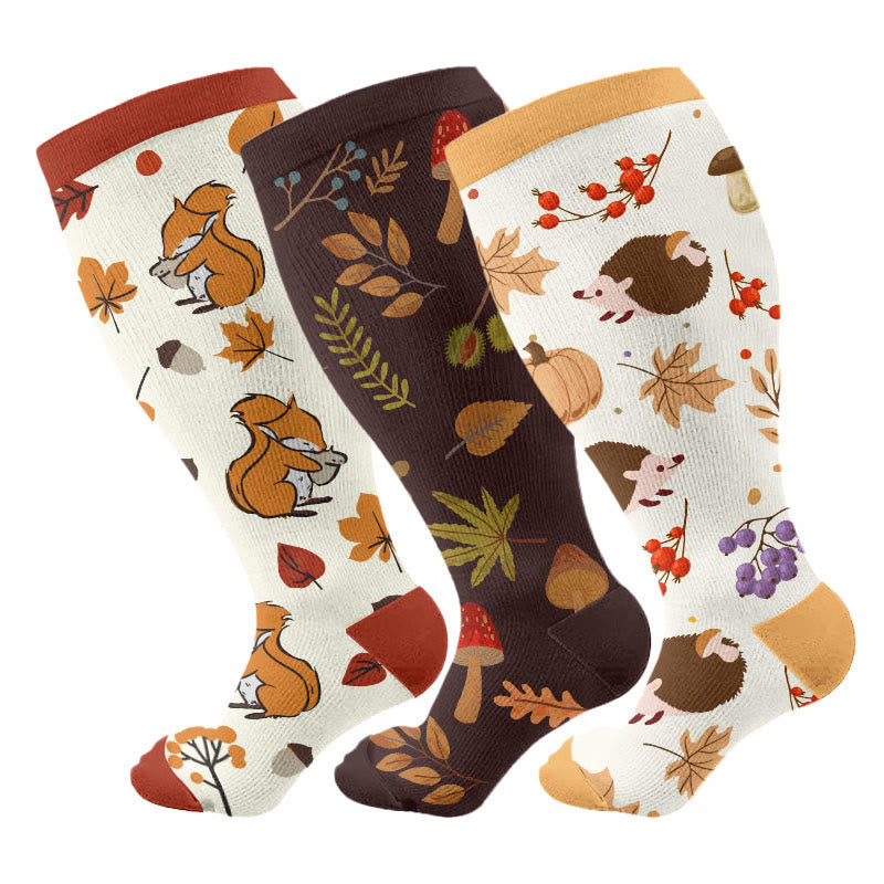 Plus Size Autumn Hedgehog Compression Socks(3 Pairs) - image 4
