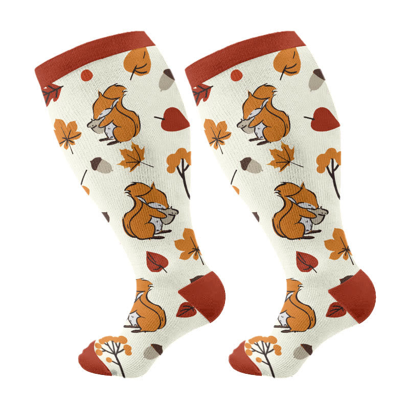 Plus Size Autumn Hedgehog Compression Socks(3 Pairs) - Wine(1 Pair) - 4XL - image 8