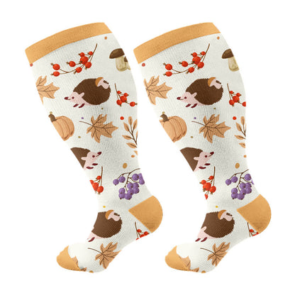 Plus Size Autumn Hedgehog Compression Socks(3 Pairs) - Yellow(1 Pair) - 2XL - image 10