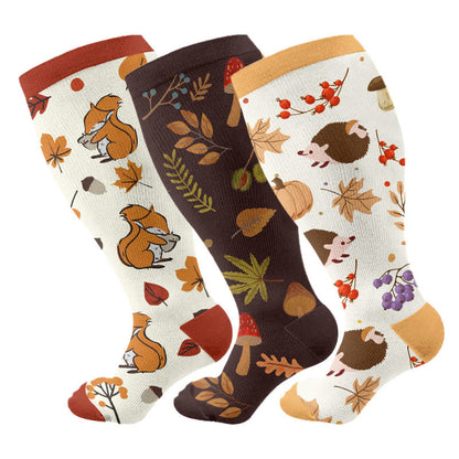 Plus Size Autumn Hedgehog Compression Socks(3 Pairs) - Multicolor - 4XL - image 1