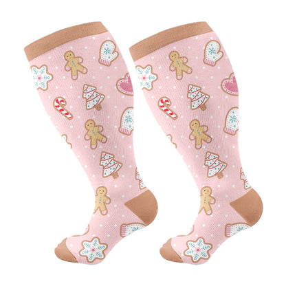 Plus Size Snowman Elk Gingerbread Man Compression Socks(3 Pairs) - Pink - 4XL - image 6