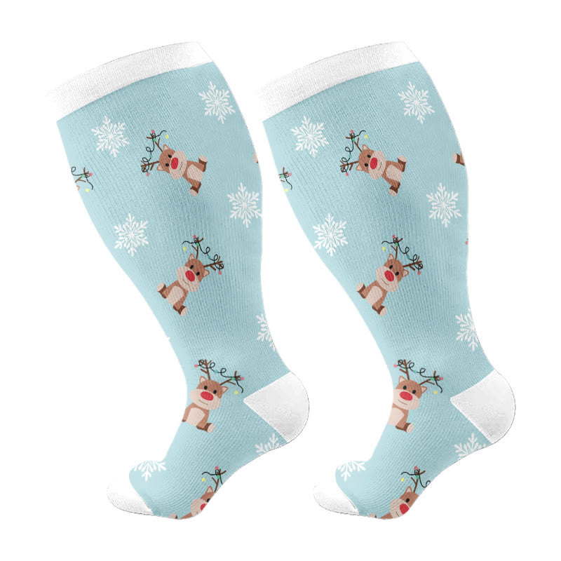 Plus Size Snowman Elk Gingerbread Man Compression Socks(3 Pairs) - Blue - 4XL - image 5