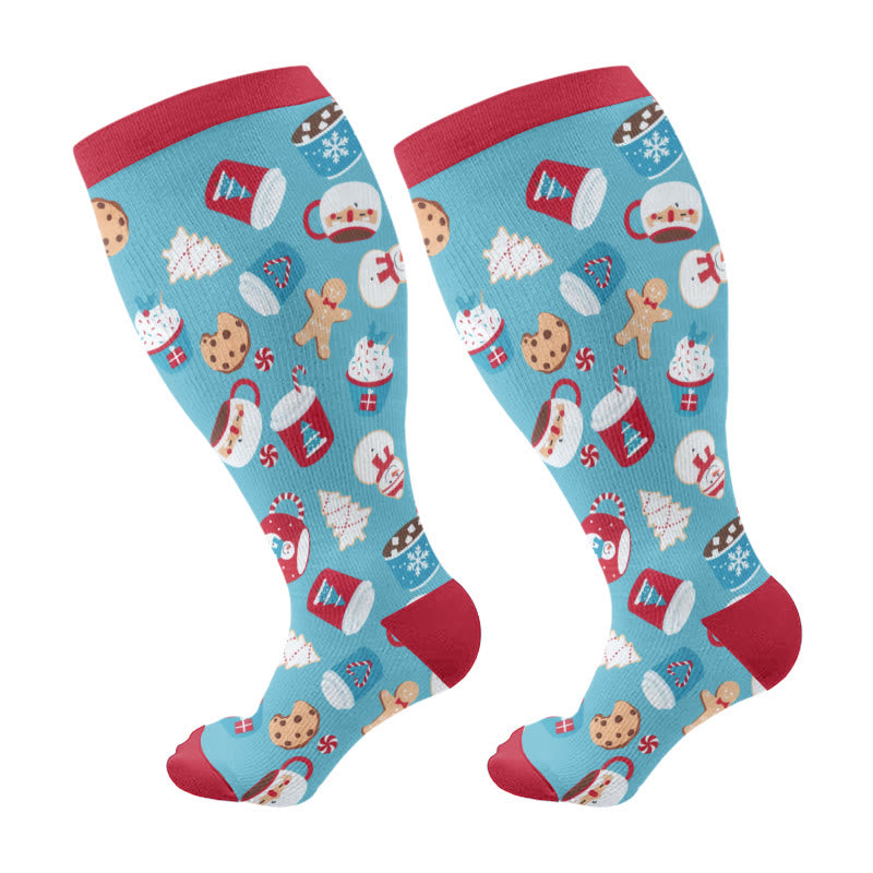 Plus Size Adorable Christmas Mix Compression Socks - Blue - 4XL - image 7
