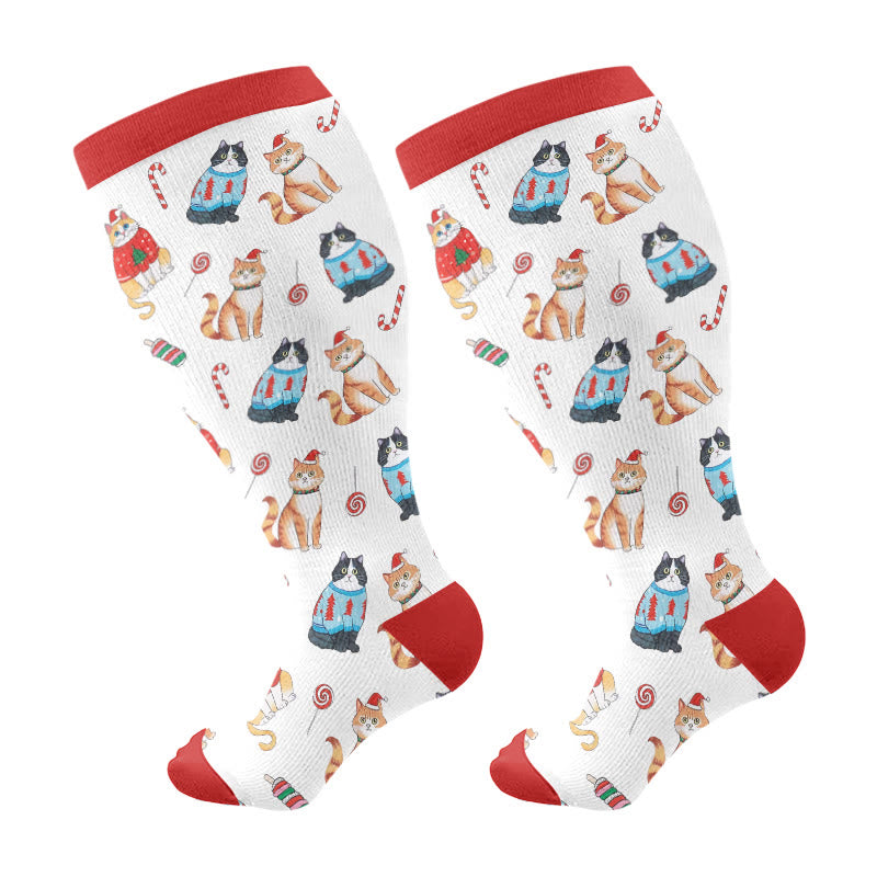 Plus Size Adorable Christmas Mix Compression Socks - White - 4XL - image 5