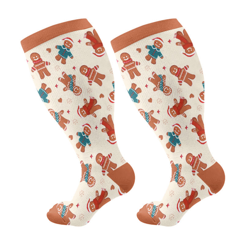 Plusock Plus Size Adorable Christmas Mix Compression Socks - Orange - 4XL - image 6