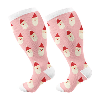 Plus Size Cute Bear Santa Claus Compression Socks(3 Pairs) - Pink(1 Pair) - 4XL - image 7