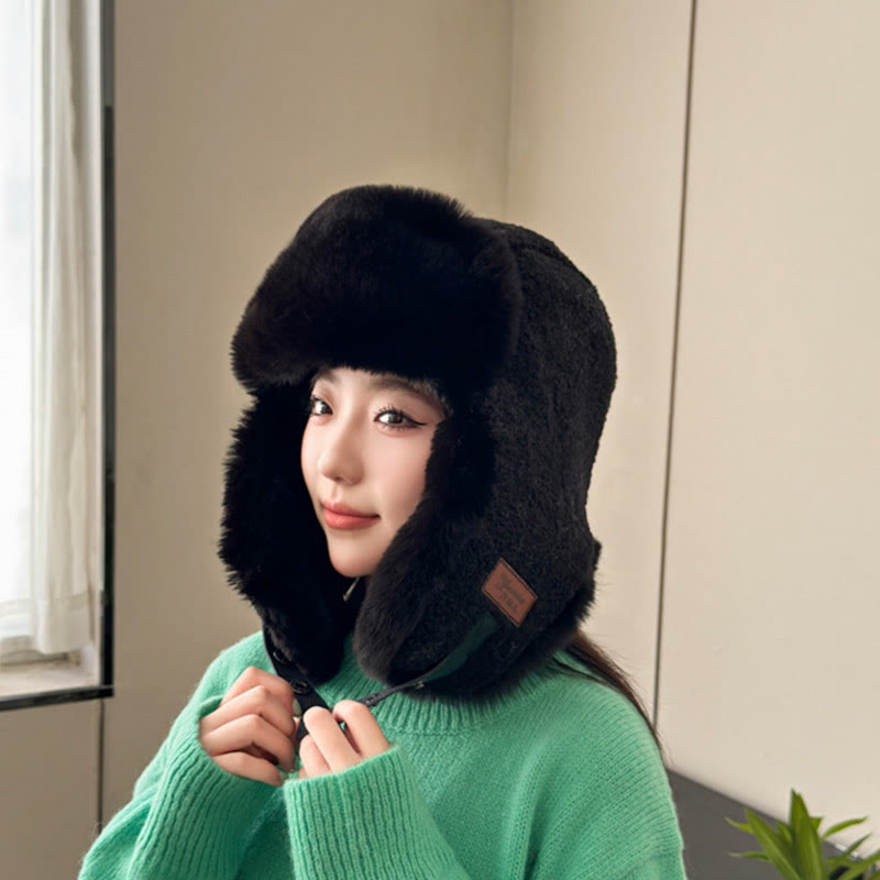 Adjustable Winter Trapper Hat - Black - One Size - image 3
