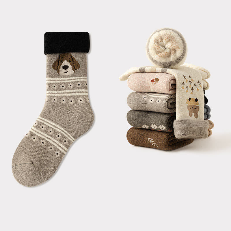 Cute Cartoon Quarter Socks(5 Pairs) - Khaki - EU36-41(US3-7.5) - image 12