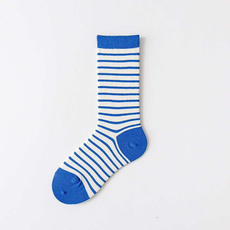 Retro Stripes Quarter Socks(5 Pairs) - Blue - EU36-43(US3-9) - image 9
