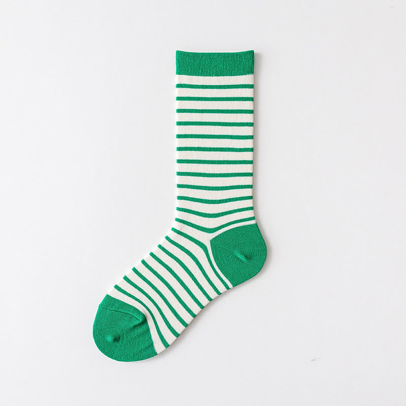 Retro Stripes Quarter Socks(5 Pairs) - Green - EU36-43(US3-9) - image 8