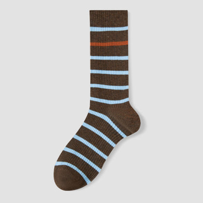 Plusock Plus Size Color Block Striped Quarter Socks(4 Pairs) - Brown - EU36-40(US3-7) - image 14