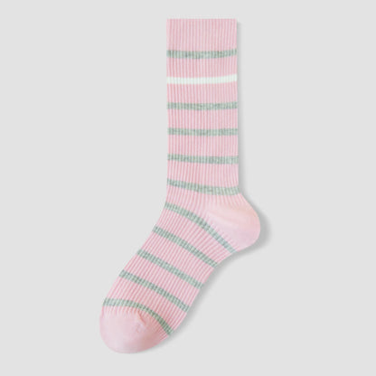Plusock Plus Size Color Block Striped Quarter Socks(4 Pairs) - Pink - EU36-40(US3-7) - image 15