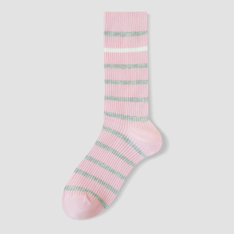 Color Block Striped Quarter Socks(4 Pairs) - Pink - EU36-40(US3-7) - image 15