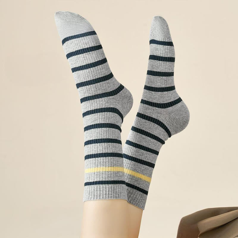 Color Block Striped Quarter Socks(4 Pairs) - image 4