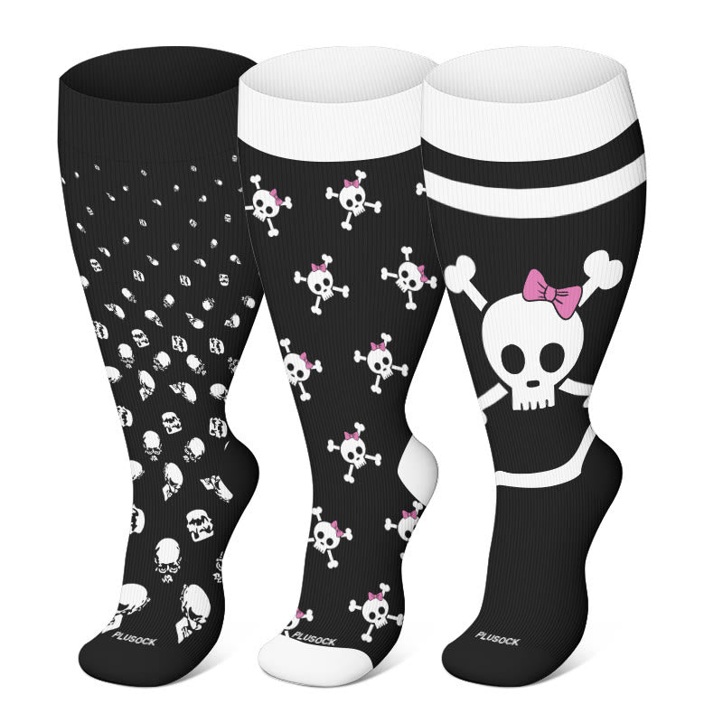 Plus Size Halloween Large Skull Print Compression Socks(3 Pairs) - image 0