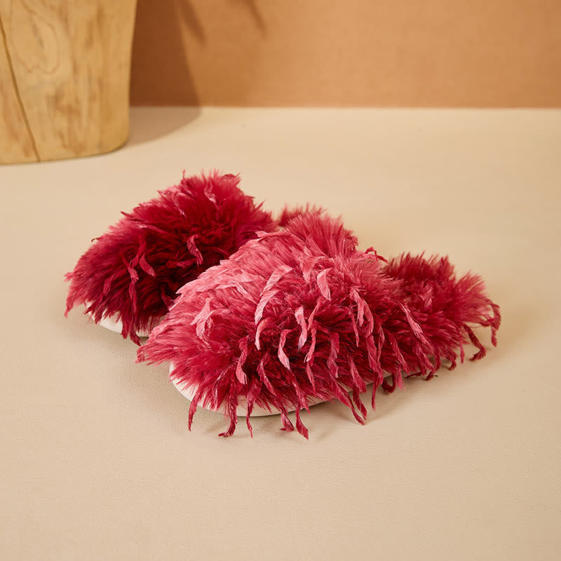 Plusock Plus Size Fluffy Fur Slippers - Wine - EU42-43(US8.5-9) - image 15