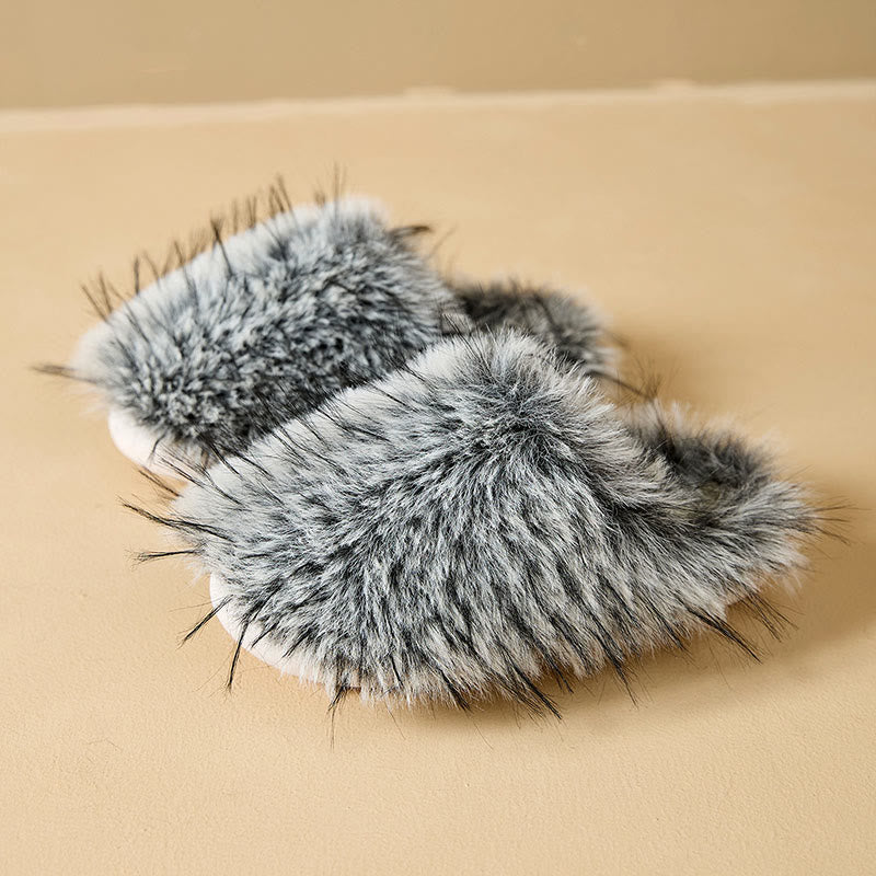 Plus Size Fluffy Fur Slippers - Black - EU42-43(US8.5-9) - image 12