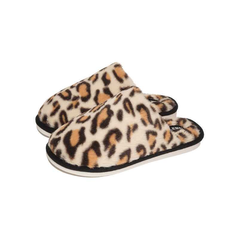 Plusock Plus Size Leopard Print Warm Slippers - Beige - EU44-45(US10-11) - image 7