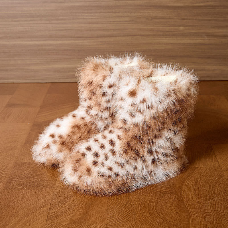 Plus Size Fur Leopard Print Slippers - Coffee - EU42-43(US8.5-9) - image 5