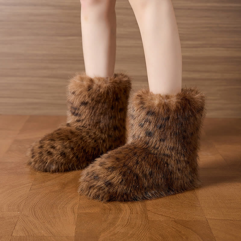 Plus Size Fur Leopard Print Slippers - image 3