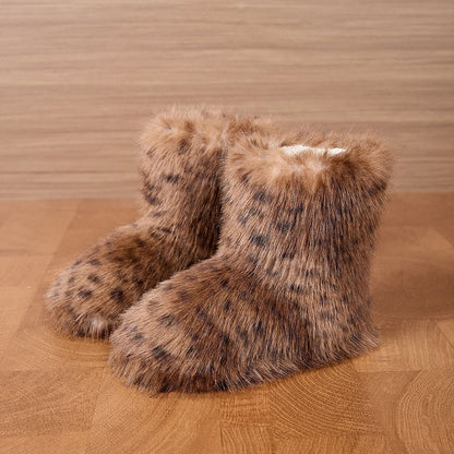 Plusock Plus Size Fur Leopard Print Slippers - Brown - EU42-43(US8.5-9) - image 7