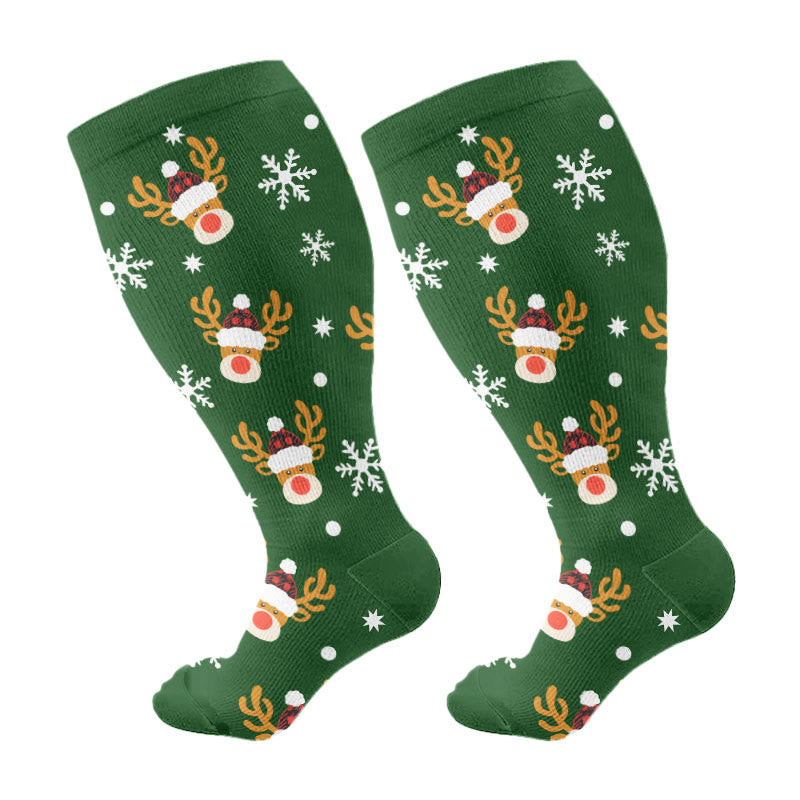 Plus Size Penguin Deer Cow Compression Socks - Green - 3XL - image 5