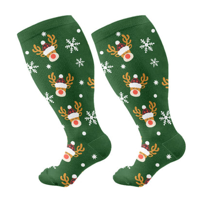 Plus Size Penguin Deer Cow Compression Socks - Green - 3XL - image 5