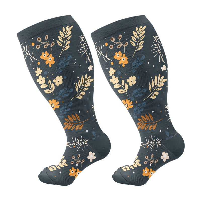 Plusock Plus Size Elegant Flowers Compression Socks(3 Pairs) - Navy Blue - 4XL - image 6