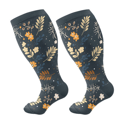 Plusock Plus Size Elegant Flowers Compression Socks(3 Pairs) - Navy Blue - 4XL - image 6