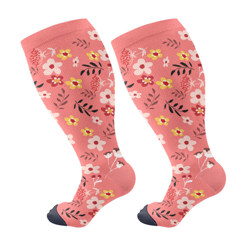 Plusock Plus Size Elegant Flowers Compression Socks(3 Pairs) - Rose - 4XL - image 7
