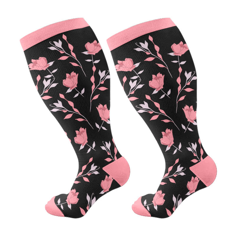 Plusock Plus Size Pink Flowers Compression Socks(3 Pairs) - image 6