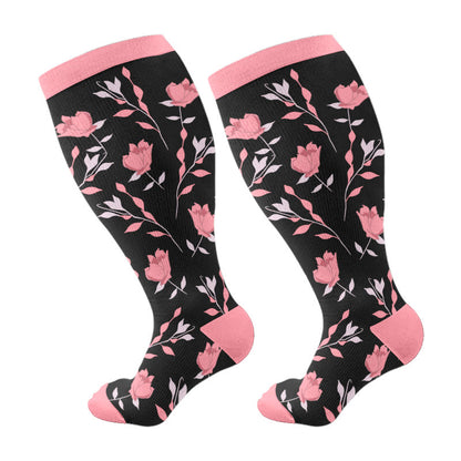Plusock Plus Size Pink Flowers Compression Socks(3 Pairs) - image 6