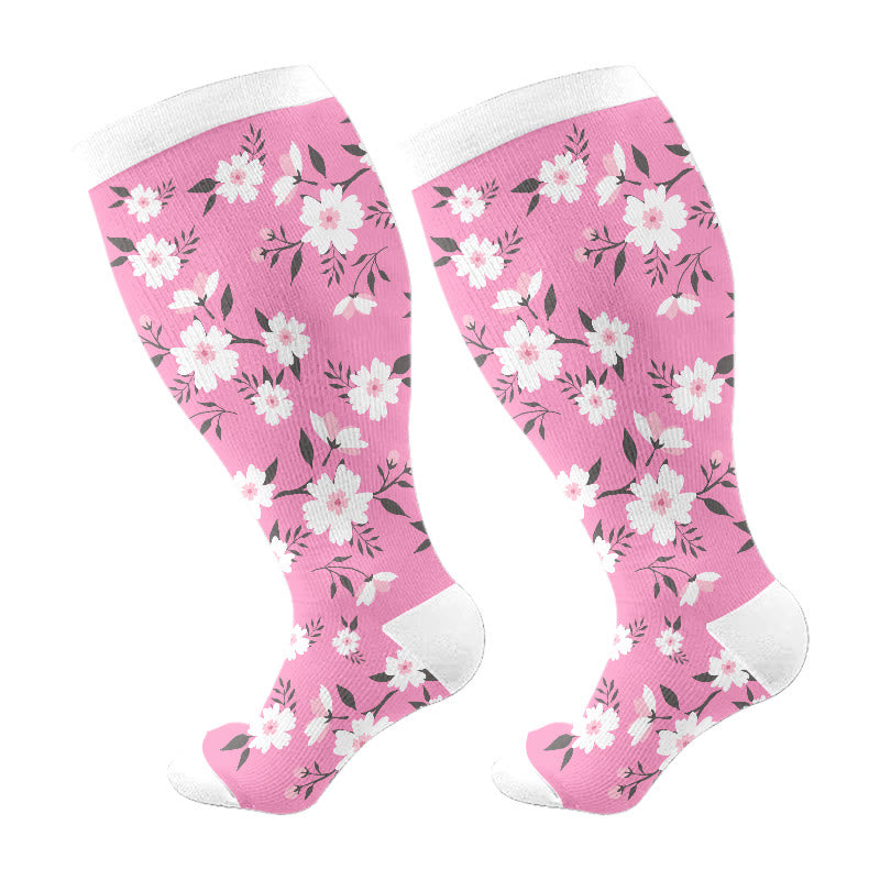 Plusock Plus Size Pink Flowers Compression Socks(3 Pairs) - image 7