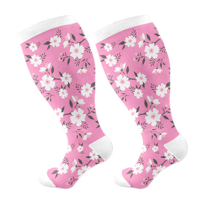 Plusock Plus Size Pink Flowers Compression Socks(3 Pairs) - image 7