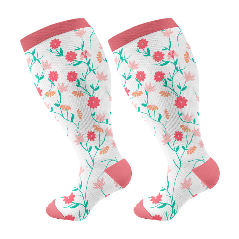 Plusock Plus Size Spring Flowers Compression Socks - Pink - 4XL - image 6