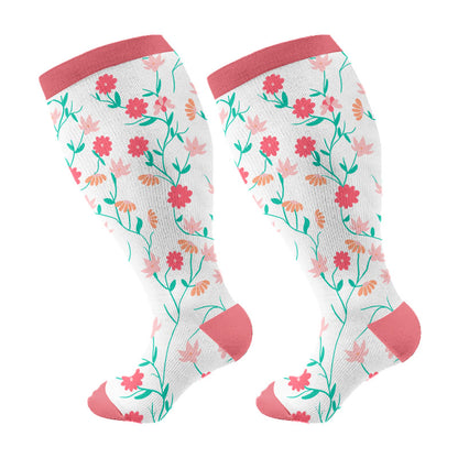 Plusock Plus Size Spring Flowers Compression Socks - Pink - 4XL - image 6